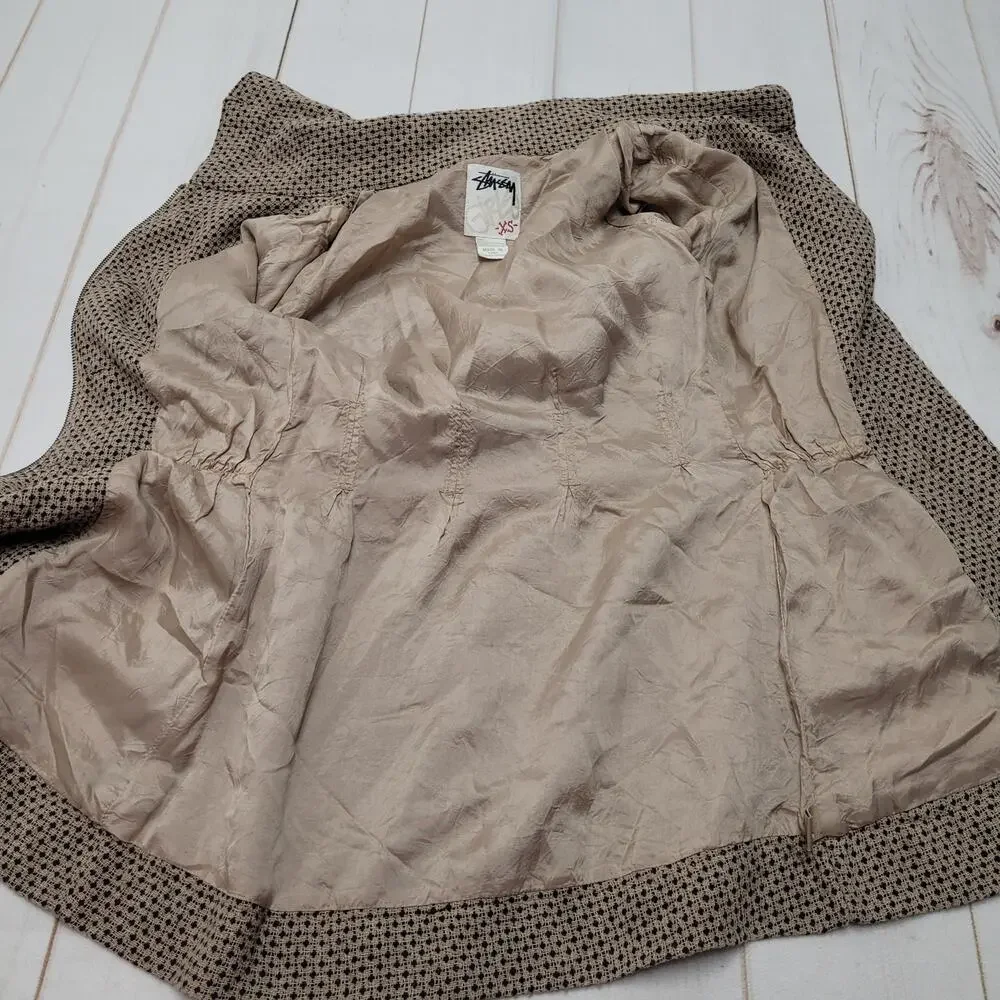 Stussy girls brown wool knit jacket coat mid length button front cowl neck